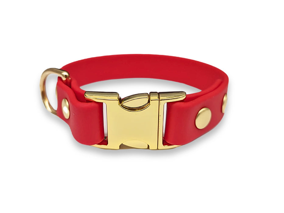 Red Small Breed Waterproof Biothane Dog Collar 21cm to 28cm Neck