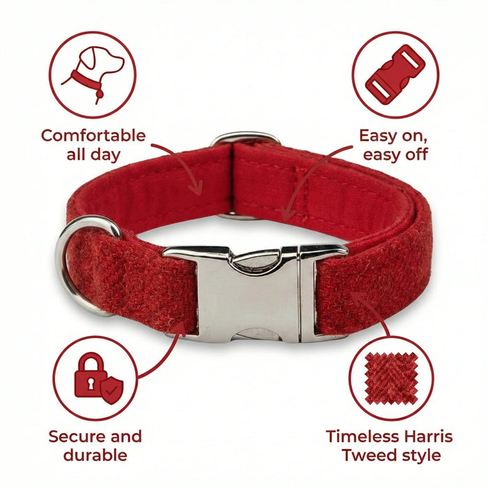 Simply Red Luxury Harris Tweed Dog Collar
