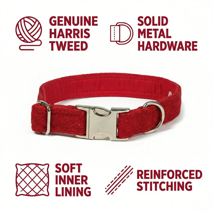 Simply Red Luxury Harris Tweed Dog Collar