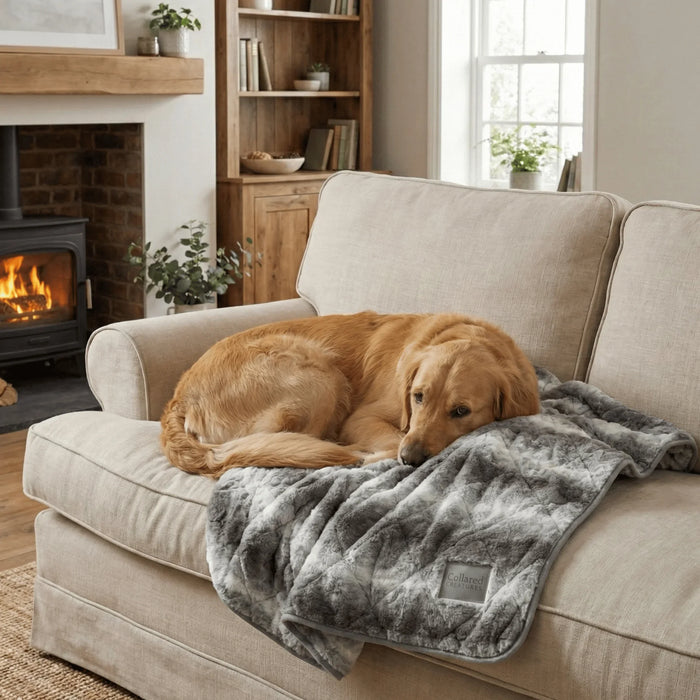 Luxury Grey Faux Fur Dog Blanket - Sofa Throw