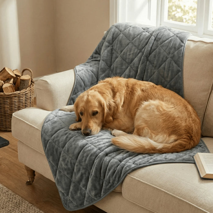 Luxury Grey Quilted Dog Blanket - Sofa Throw