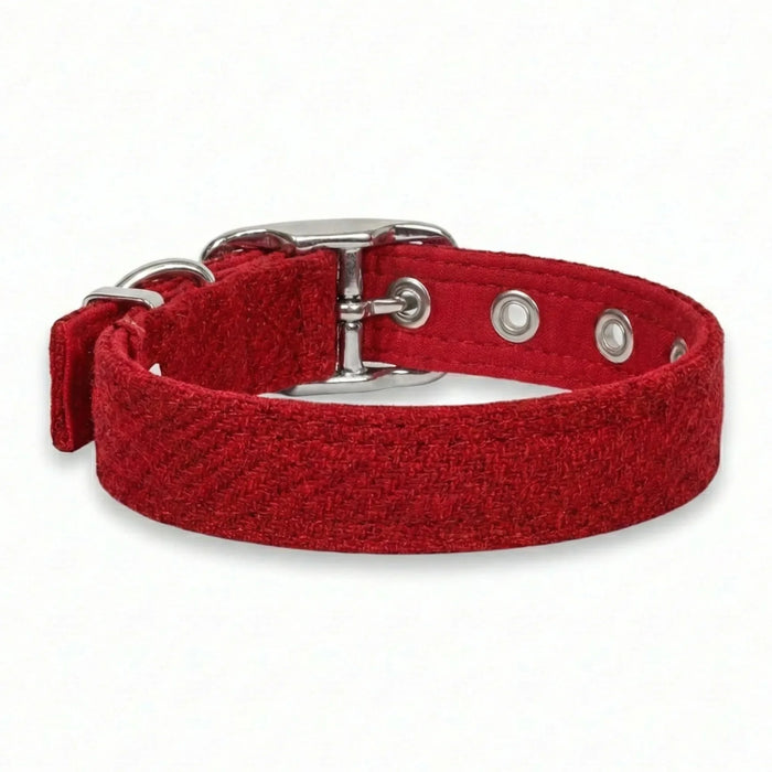 Simply Red - Buckle Fastening Luxury Harris Tweed Dog Collar