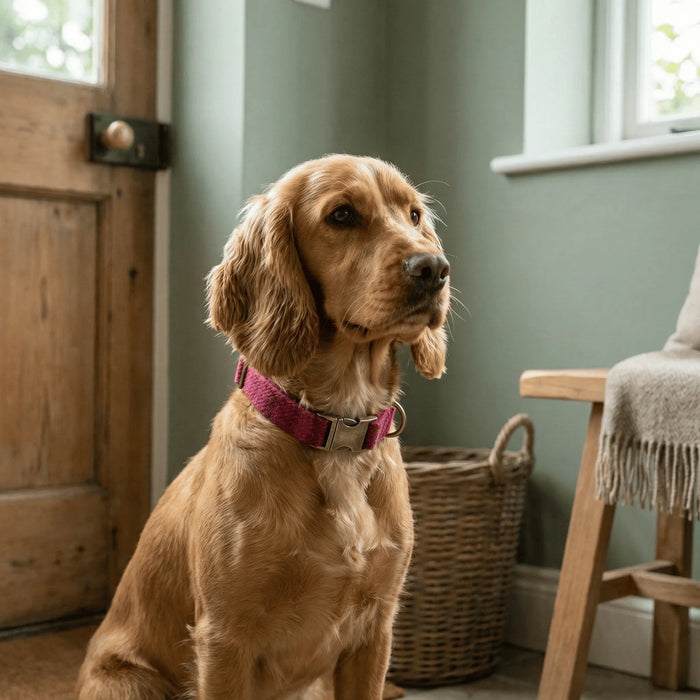 Cerise Check Luxury Harris Tweed Dog Collar