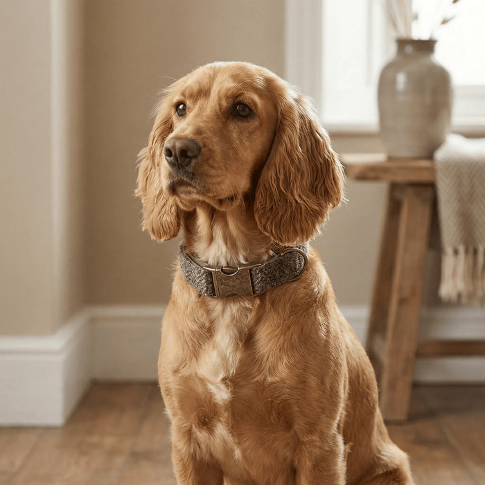 Stone Check Luxury Harris Tweed Dog Collar