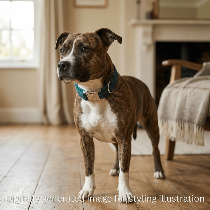 Teal with a Touch of Blue Luxury Harris Tweed Dog Collar