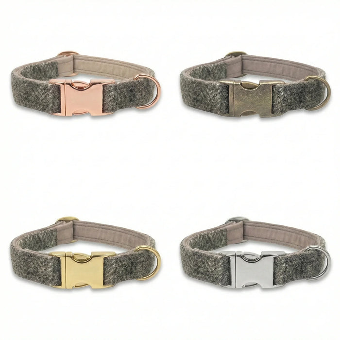 Stone Check Luxury Harris Tweed Dog Collar