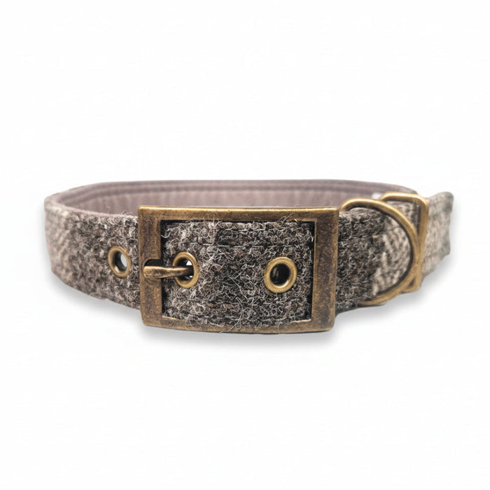 Stone Check - Buckle Fastening Luxury Harris Tweed Dog Collar