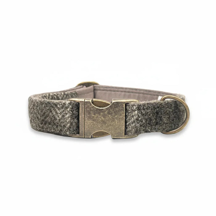 Stone Check Luxury Harris Tweed Dog Collar