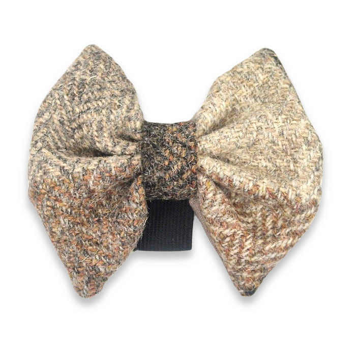 Stone Check Luxury Harris Tweed Dog Bow Tie