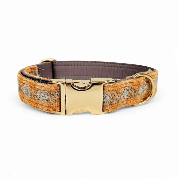 Sunflower Check Luxury Harris Tweed Dog Collar