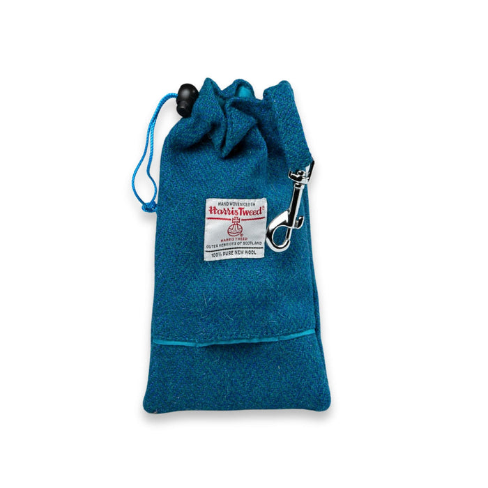 Teal Herringbone Harris Tweed Treat Bag With Built-In Poop Bag Dispenser
