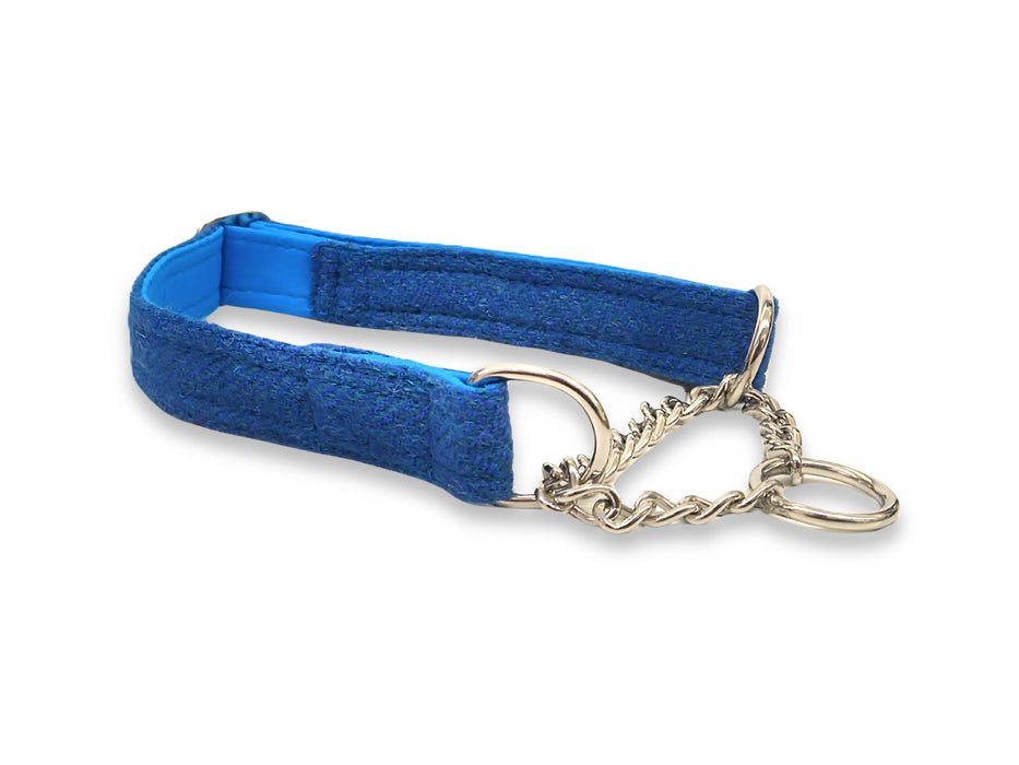 Teal Herringbone Martingale / Half Choke Luxury Dog Collar