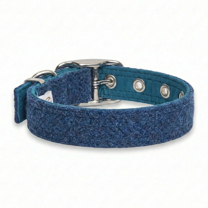 Teal Herringbone - Buckle Fastening Luxury Harris Tweed Dog Collar