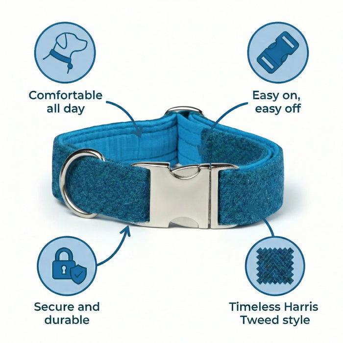 Teal Herringbone Luxury Harris Tweed Dog Collar