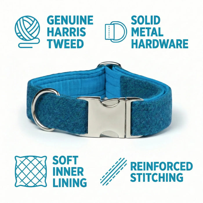 Teal Herringbone Luxury Harris Tweed Dog Collar