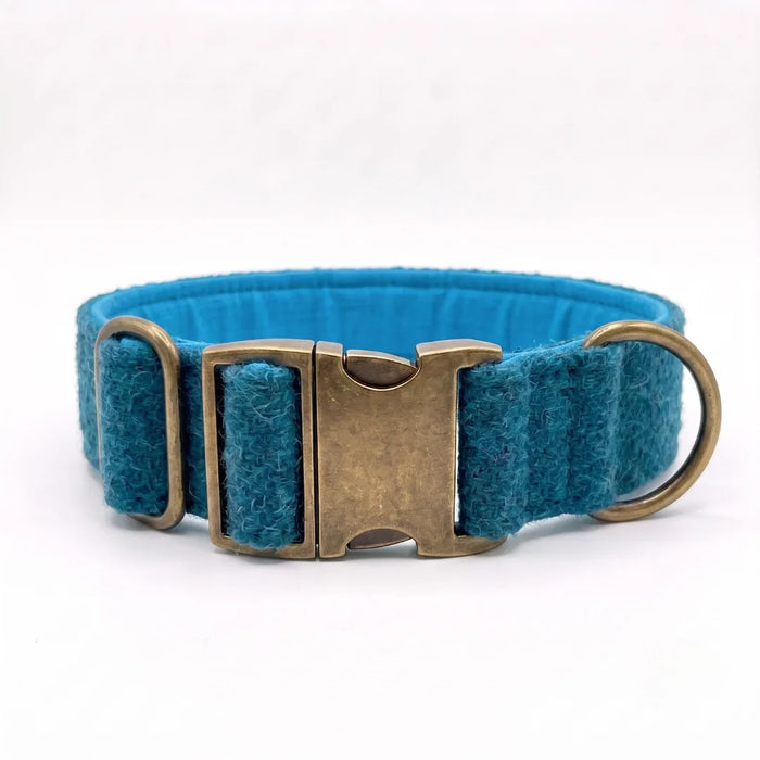Extra Wide 38mm - Teal Herringbone Harris Tweed Dog Collar