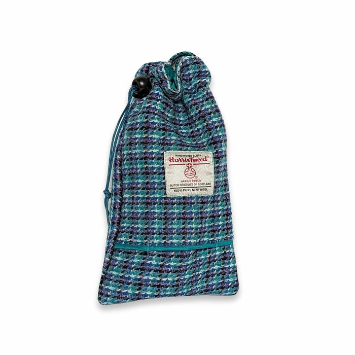 Teal, Lilac & Black Check Harris Tweed Treat Bag With Built-In Poop Bag Dispenser