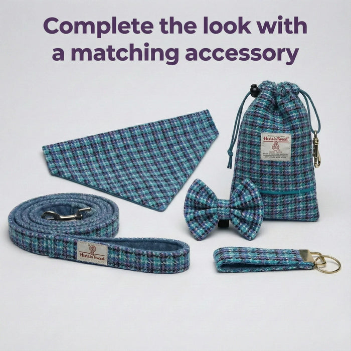 Teal Lilac & Black Check Luxury Harris Tweed Dog Collar