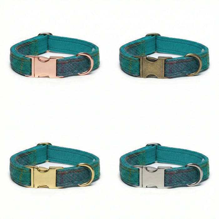 Teal & Lilac Check Luxury Harris Tweed Dog Collar