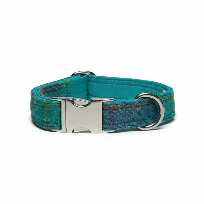 Teal & Lilac Check Luxury Harris Tweed Dog Collar