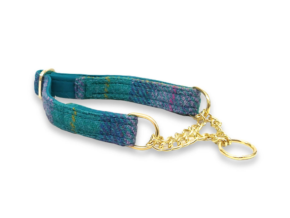 Teal & Lilac Check Martingale / Half Choke Luxury Dog Collar
