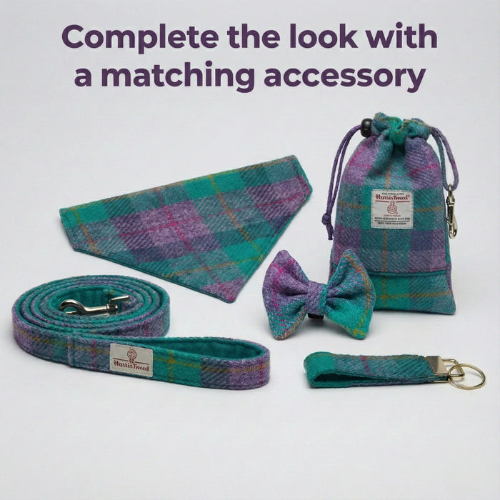 Teal & Lilac Check - Buckle Fastening Luxury Harris Tweed Dog Collar