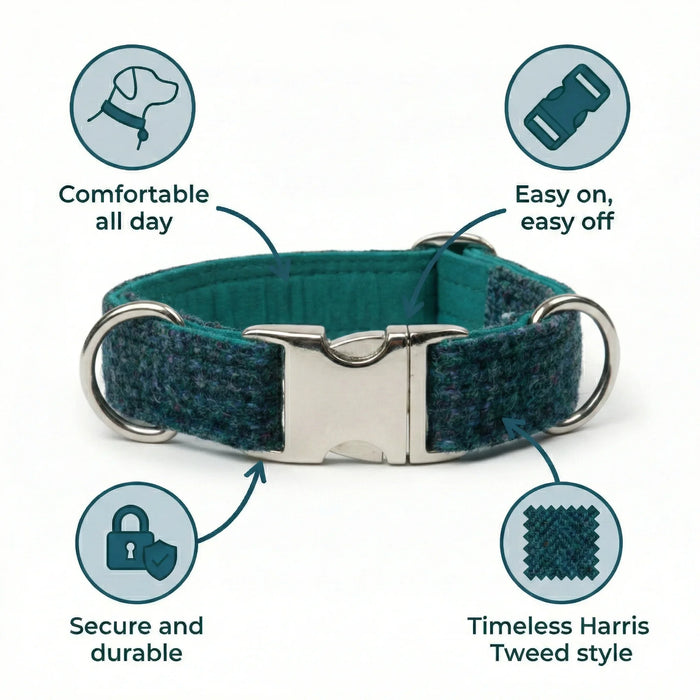 Teal with a Touch of Blue Luxury Harris Tweed Dog Collar