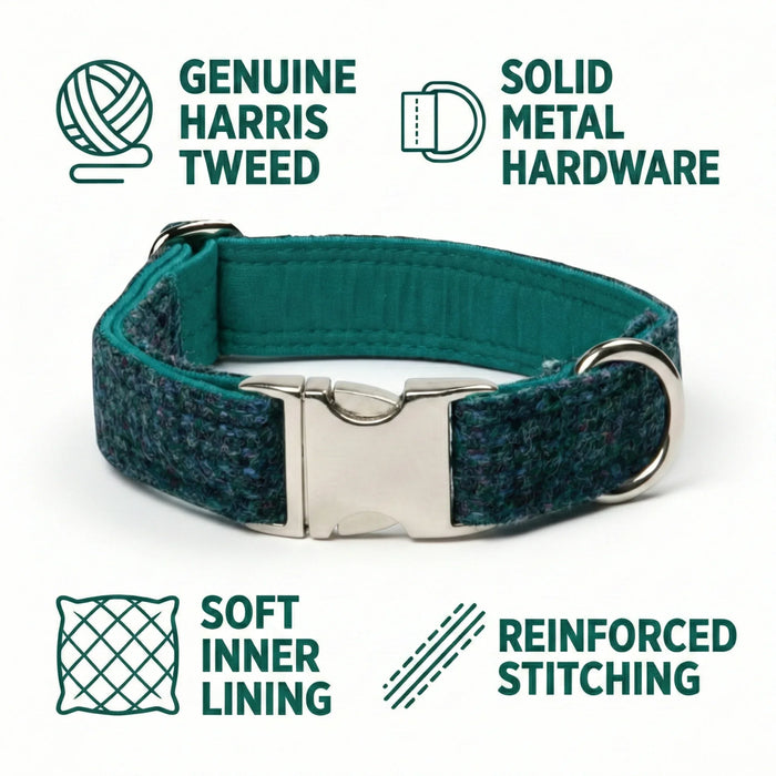 Teal with a Touch of Blue Luxury Harris Tweed Dog Collar