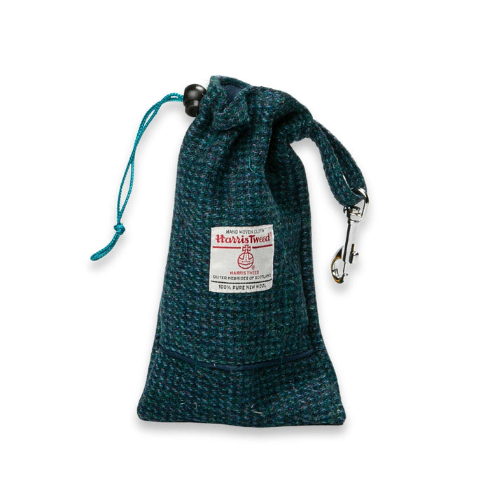 Teal With a Touch of Blue Harris Tweed Treat Bag With Built-In Poop Bag Dispenser
