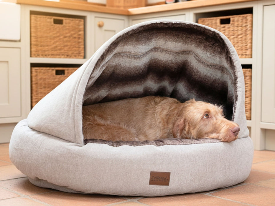 Collared Creatures - The Beige Deluxe Cocoon Dog Cave Bed