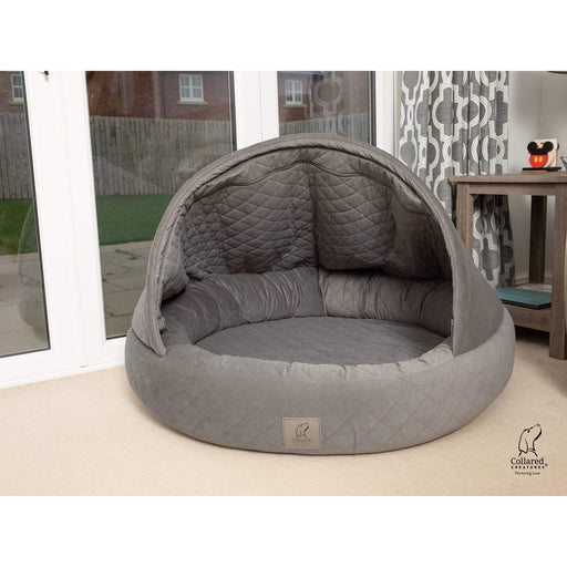 Collared Creatures Beds 60cm Diameter Collared Creatures Grey Quilted Velour Deluxe Comfort Cocoon Dog Cave Bed