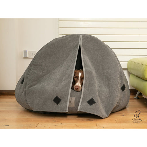 Collared Creatures Beds 60cm Diameter / With Curtains Collared Creatures - The Beige Deluxe Cocoon Dog Cave Bed
