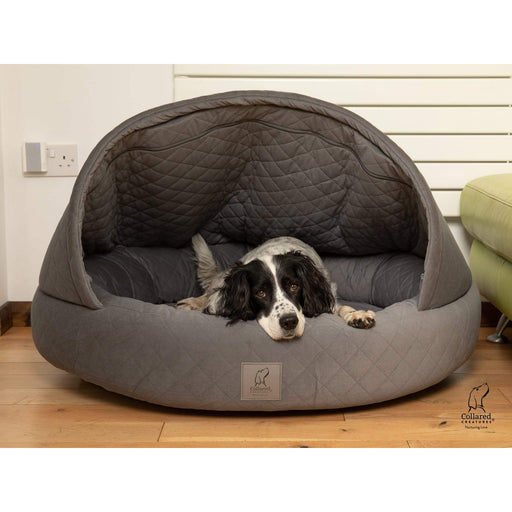 Collared Creatures Beds Collared Creatures Grey Quilted Velour Deluxe Comfort Cocoon Dog Cave Bed