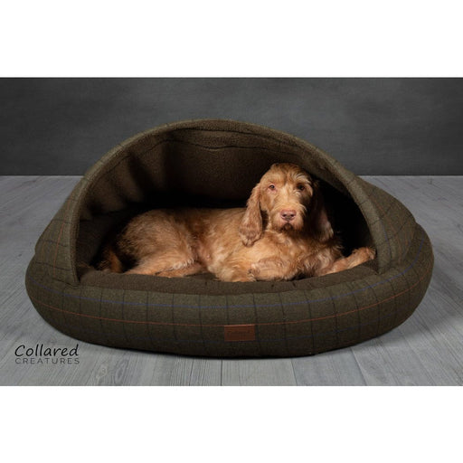 Collared Creatures Beds Collared Creatures - Luxury Green Tweed Deluxe Cocoon Dog Bed