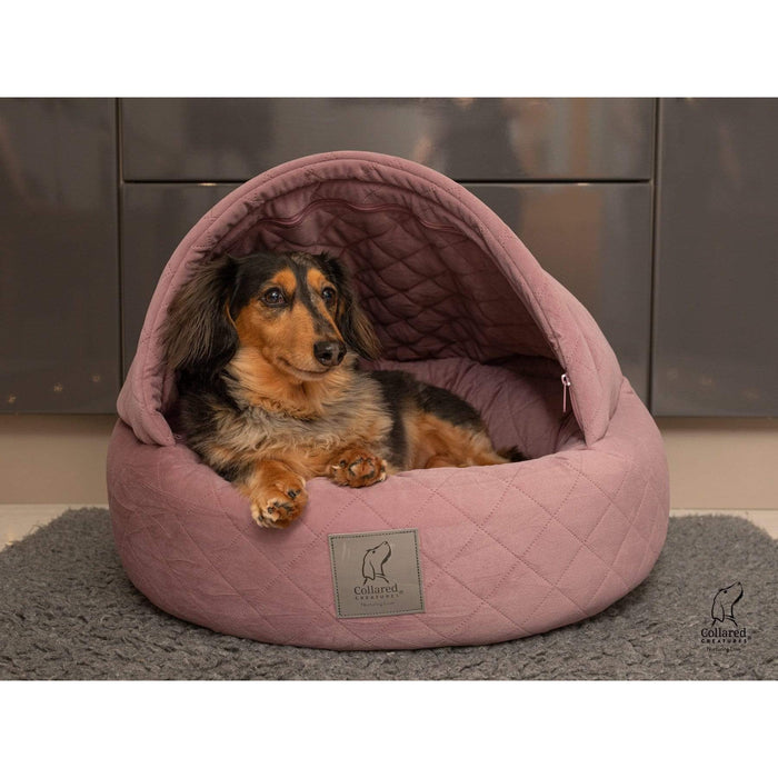 Collared Creatures Beds Collared Creatures Pink Quilted Velour Deluxe Comfort Cocoon Dog Cave Bed