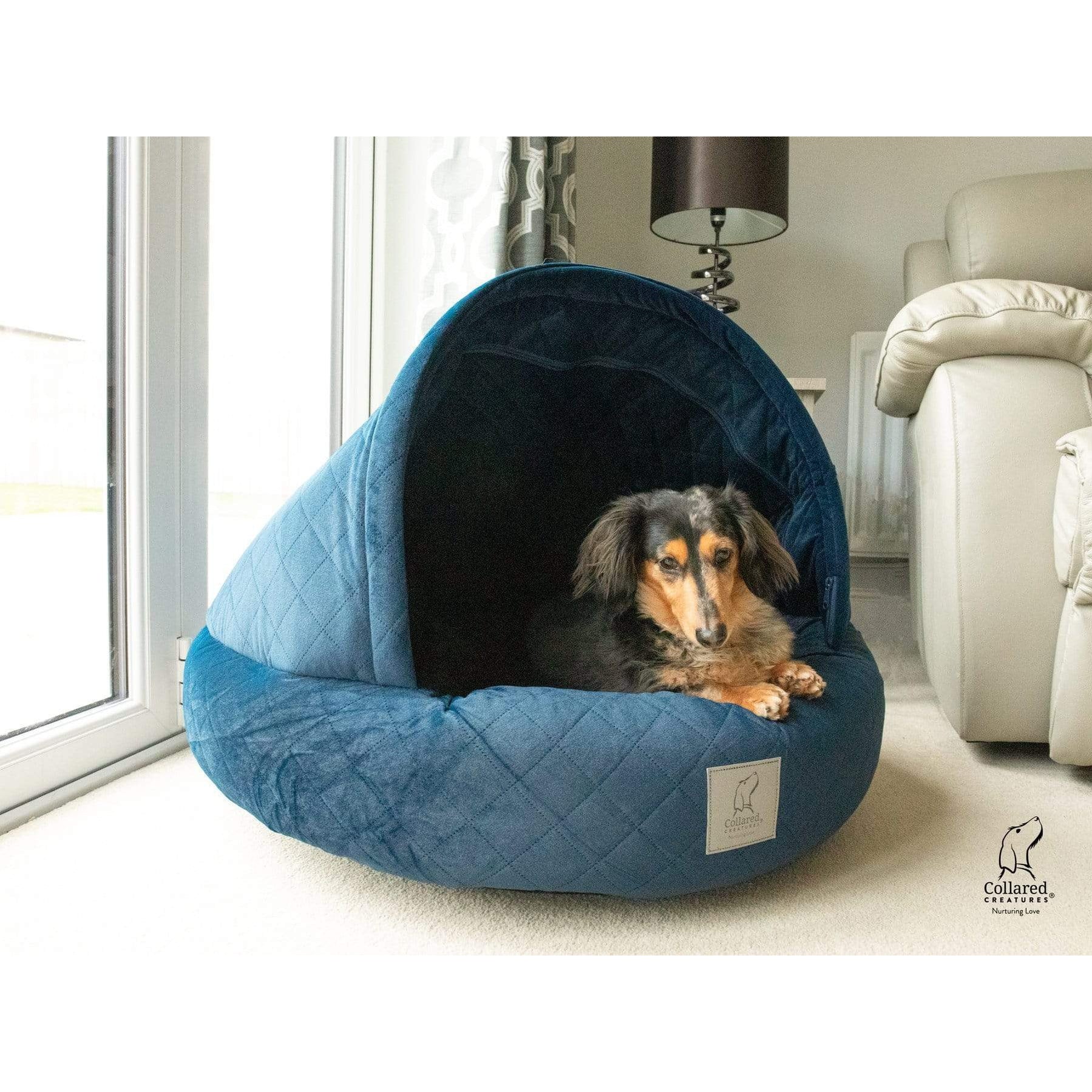 Collared Creatures Collared Creatures Sapphire Blue Quilted Velour Deluxe Comfort Cocoon ...