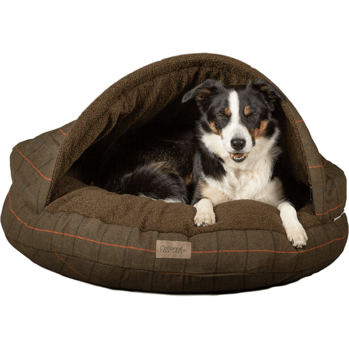 Collared Creatures Beds Green Tweed Cave Luxury Dog Bed