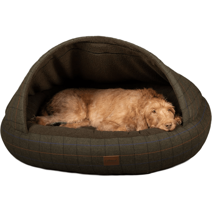 Collared Creatures Beds Green Tweed Deluxe Cocoon Luxury Dog Bed
