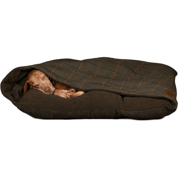 Collared Creatures Beds Luxury Green Tweed Snuggle Sack Dog Bed