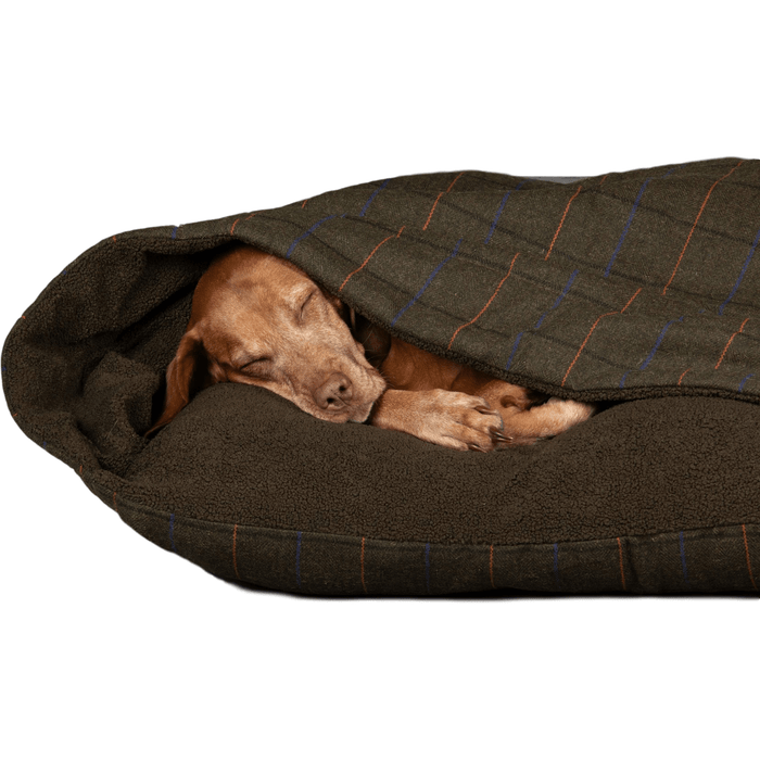 Collared Creatures Beds Luxury Green Tweed Snuggle Sack Dog Bed